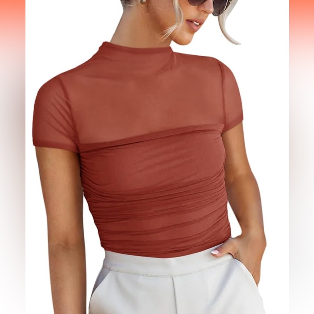 REORIA Women's Mock Turtle Neck Short Sleeve Bodysuit